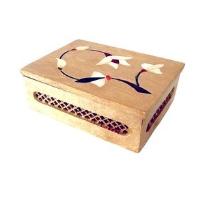 Hand Made Vintage Fetco Soapstone Trinket Jewelry Box Inlaid Mother of Pearl